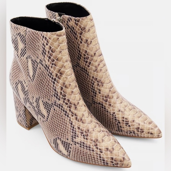 Marc Fisher Women Medium Snakeskin Pointed Ankle Boots, Brown/Black - Picture 1 of 8